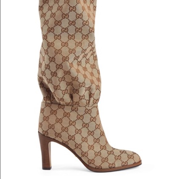 GUCCI Monogram Lisa Mid Heel Boots 38.5 Beige - Picture 9 of 10